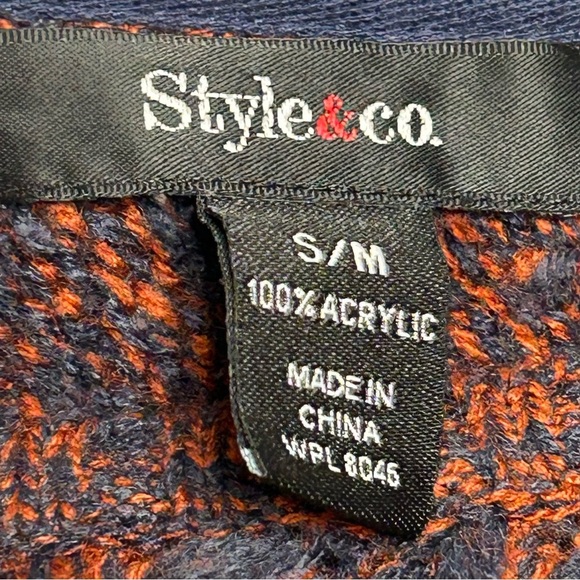 Style & Co Rust /Blue Woven Knit Poncho w/Long Tassel Hem Detail Sz S/M - Picture 8 of 9